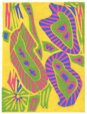 Theo Radic: 'Kiwi', 2000 Linoleum Cut, Abstract. Hand- printed...