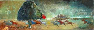 Thierry Merget: 'CHEVAL LIBERTE 4 de 5', 2016 Acrylic Painting, nature.  HORSES, PONT, ARBRES, LIBERTE, bateauboatchild ...