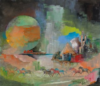 Thierry Merget: 'Cheval liberte 1', 2015 Acrylic Painting, Surrealism.                    horses, sun, gallop, bridge, city, landscape,      autumn, spring, saison, sumer, winter, boat, observatory, baloon,                ...
