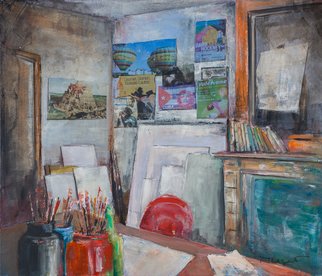 Thierry Merget: 'L atelier 1', 2015 Acrylic Painting, Surrealism.      cubaatelier de peinturechemineeposter, babel,sur bois, revolution, grafiti,   ...
