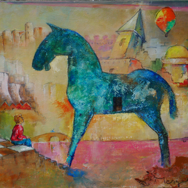 Thierry Merget: 'the blue horse', 2015 Acrylic Painting, Surrealism. Artist Description: horses, liberti? 1/2, cheval de troie, grafity, , bridge, chess child, boat, tower, balloon, centrale nuclear, blue horsemen, tower, travel, bridge, forest, books, balloon, horse, chess, babel, window, factory, child, girl, boat, history, red horse, castle, babel, bridge, stair, , chess, tower, tree, forest, miting, dialogue, book, reader, woman, girl, dream, ...