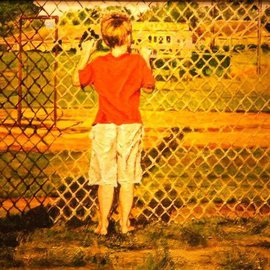 Thomas Akers: 'Long Shadows', 2007 Acrylic Painting, Life. Artist Description:  The artist grandson during a late afternoon walk. The young boy on one side of the school' s fence, the long falling shadows and the wistful stance were suggestive of encounters yet to come in the course of an unwinding future. ...