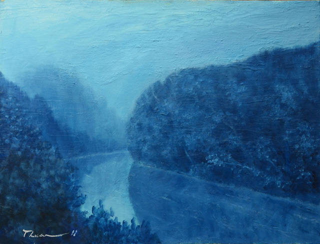 Nguyen Huu Thuan  'Violet Afternoon River', created in 2011, Original Painting Acrylic.