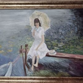 Tihomir  Vachev: 'the girl with the umbrella', 2020 Oil Painting, Body. Artist Description: DC/he girl with the umbrella is one of my first paintings...