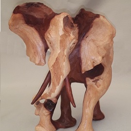 Ruben Roos: 'mopane root carved elephant', 2019 Wood Sculpture, Animals. Artist Description: Unique Mopane Tree Root Carved Elephant.Size: 17x17x13cm, 500g...