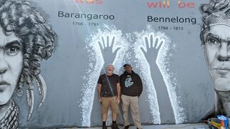 Tim Guider: 'Our Original Heroes mural', 2022 Mixed Media, Activism. Recently Tim was able to create this mural in our new Prime Minister s electorate at the corner of Parramatta Rd and Crystal St Petersham, close to the Sydney CBD.  He collaborated with Aboriginal artist Frank Wright.  The mural features portraits of Barangaroo and Bennelong, two well- known Aboriginals from ...