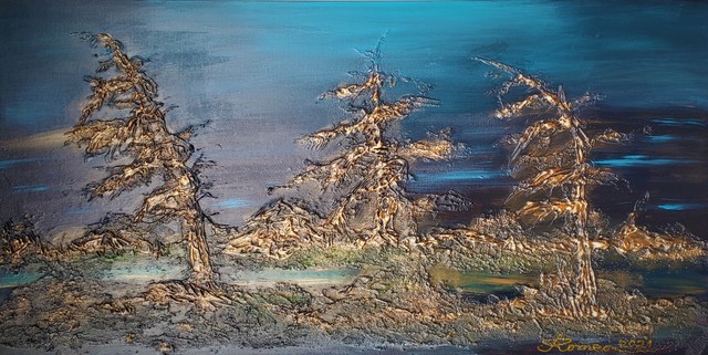 Romeo Dobrota  'Canadian Subarctic Night 1004', created in 2021, Original Painting Encaustic.