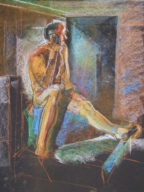 Timothy King  'Al Seated Leg Up', created in 2007, Original Pastel Oil.