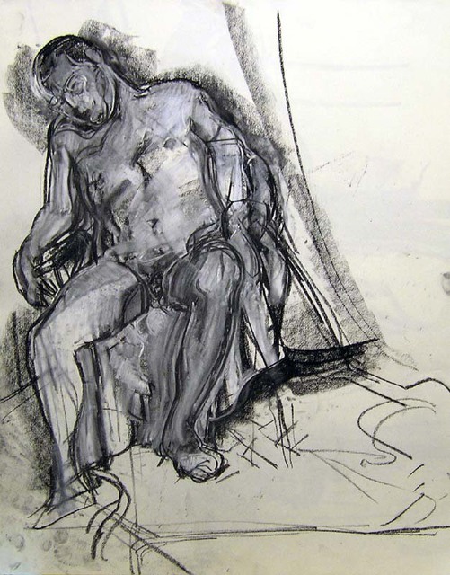Timothy King  'Male Nude Sleeping In ChaiR', created in 2005, Original Pastel Oil.