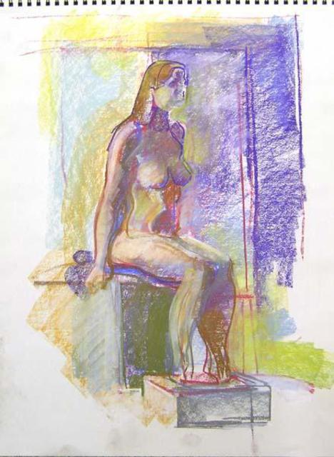 Artist Timothy King. 'Nude On Model Box' Artwork Image, Created in 2006, Original Pastel Oil. #art #artist
