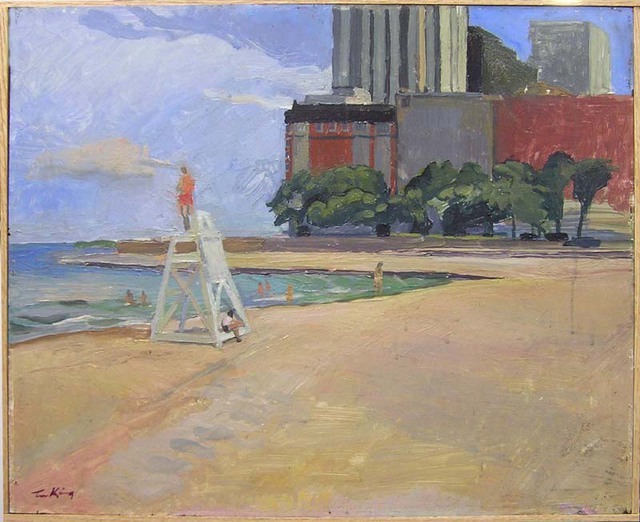 Timothy King  'Oak St Beach 2', created in 1998, Original Pastel Oil.