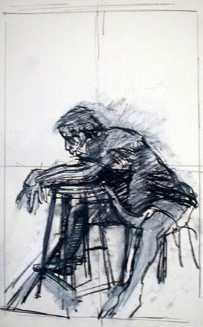 Timothy King  'Seated Man Bending Forward', created in 2003, Original Pastel Oil.