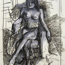 Timothy King: 'Suzanne Seated Frontal', 2005 Charcoal Drawing, nudes. 
