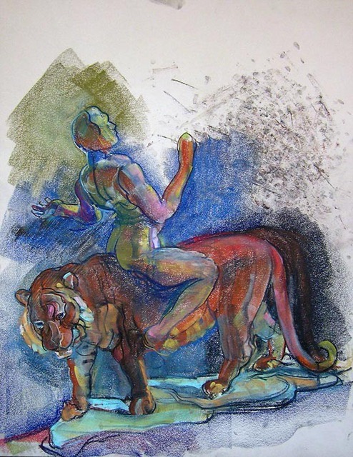 Artist Timothy King. 'Tiger Rideer' Artwork Image, Created in 2007, Original Pastel Oil. #art #artist