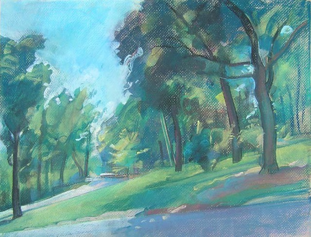 Timothy King  'Wing Park Roadway', created in 2008, Original Pastel Oil.