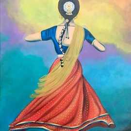 Sowjanya Tirunagari: 'the joy of dance', 2019 Acrylic Painting, Culture. Artist Description: Indian folk dance...