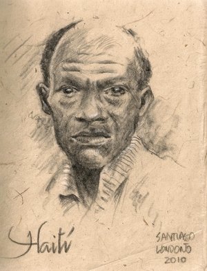 Santiago Londono: 'Man from Haiti', 2010 Charcoal Drawing, Psychology. 
