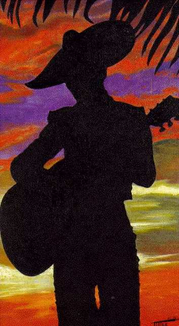 Robert Tittle  'Spanish Serenade', created in 1970, Original Painting Ink.