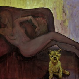 Tiziana Fejzullaj: 'Dog in Bed', 2016 Oil Painting, nudes. Artist Description:  Dog in Bed...
