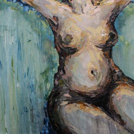 Tiziana Fejzullaj: 'In Shower', 2016 Oil Painting, nudes. 