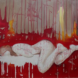 Tiziana Fejzullaj Artwork Nude in Red, 2014 Oil Painting, Nudes