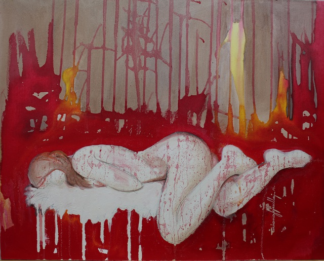 Artist Tiziana Fejzullaj. 'Nude In Red' Artwork Image, Created in 2014, Original Painting Acrylic. #art #artist