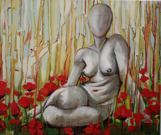 Artist Tiziana Fejzullaj. 'Nude In A Poppy Field' Artwork Image, Created in 2014, Original Painting Acrylic. #art #artist