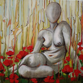 Tiziana Fejzullaj: 'Nude in a Poppy Field', 2014 Oil Painting, nudes. Artist Description:  Oil  Acrylic ...
