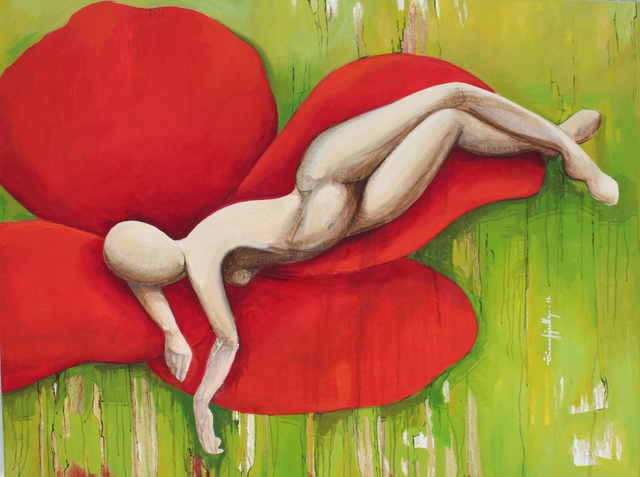 Tiziana Fejzullaj  'Sleeping With Poppy', created in 2015, Original Painting Acrylic.