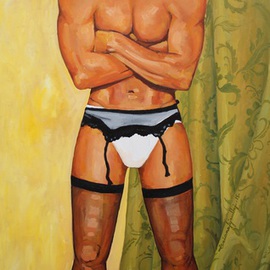 Tiziana Fejzullaj Artwork The Man with Stockings, 2015 Oil Painting, Figurative