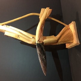 Tony Maez: 'broken arrow', 2019 Wood Sculpture, Indiginous. Artist Description: This is a beautiful piece it is a bow and arrow and the arrow has an authentic absidian stone spear head. ...