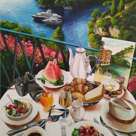 carefree morning in portofino painting By Krisztina T.Molnár