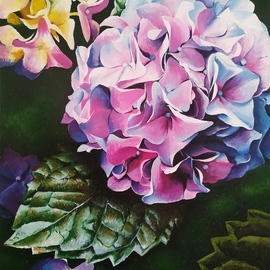 Krisztina T.molnár: 'hydrangea', 2019 Acrylic Painting, Floral. Artist Description: Looking at the multitude of wonderful petals, one is lost in the same way as in his thoughts before enlightenment.  This is how the Chinese consider this, associating this beautiful plant with light and clairvoyance. ...