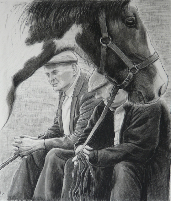 Artist Tomas Omaoldomhnaigh. 'Old Pals Spancillhill, Co Clare' Artwork Image, Created in 2010, Original Drawing Charcoal. #art #artist