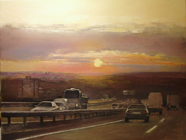 Tomas Castano  'Atardecer En La Autovia', created in 2009, Original Painting Oil.