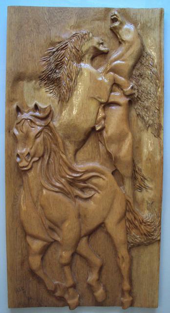 Artist Ton Dias. 'Horses Wood Carving ' Artwork Image, Created in 2012, Original Sculpture Wood. #art #artist