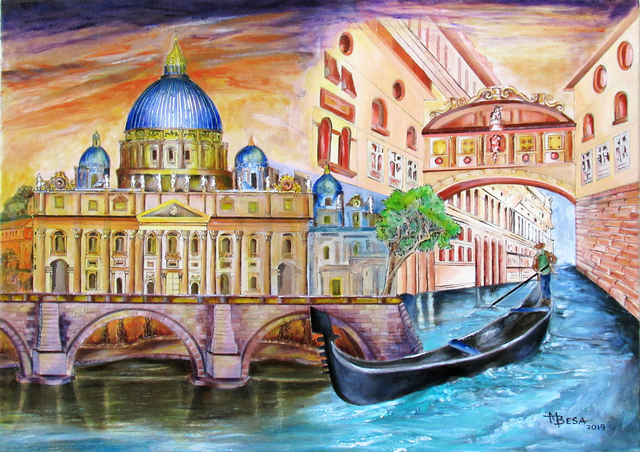 Artist Miriam Besa. 'Vatican And Grand Canal' Artwork Image, Created in 2019, Original Collage. #art #artist