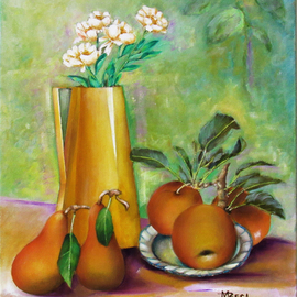 yellow pitcher with pears By Miriam Besa