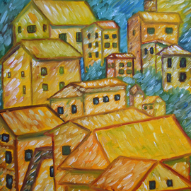 Duta Razvan: 'Mountain City original oil painting listed by artist', 2011 Oil Painting, Architecture. Artist Description:         ORIGINAL OIL PAINTING ON CANVAS         ...