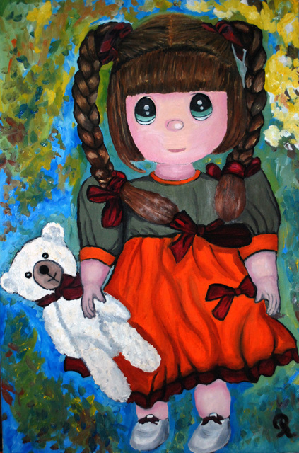 Duta Razvan  'Rosie And White Teddy Original Oil Paintings', created in 2011, Original Painting Oil.