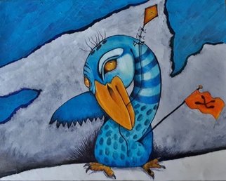 Vicki Myers: 'go fly a kite', 2019 Other Painting, Animals. whimsical bird series, acrylic painting and drawing on wood...