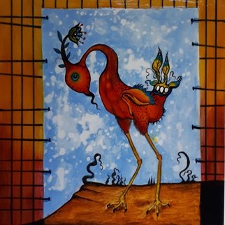 Vicki Myers: 'on the ledge', 2019 Other Painting, Animals. Whimsical birds series, acyrlic painting and drawing...