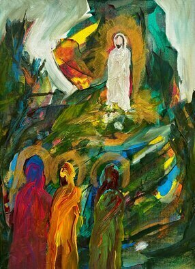 Paulo Medina: 'do not be afraid', 2023 Acrylic Painting, Religious. So the women hurried away from the tomb, afraid yet filled with joy, and ran to tell his disciples. Suddenly Jesus met them. aEURoeGreetings, aEUR he said. They came to him, clasped his feet and worshiped him. Then Jesus said to them, aEURoeDo not be afraid. Go and tell my brothers ...