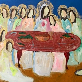 Paulo Medina: 'jesus ofrenda y altar', 2021 Acrylic Painting, Religious. Artist Description: JesAos estA! en la mesa...