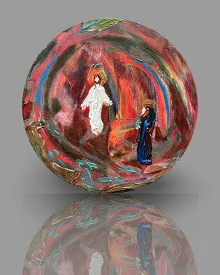 Paulo Medina: 'talking with the risen lord', 2023 Acrylic Painting, Religious. Circular acrylic painting...