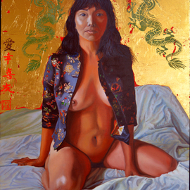 Thu Nguyen: 'life of an imperial concubine', 2019 Oil Painting, Erotic. Artist Description: A Day in the life of an Imperial Concubine, oil and 24 kt gold leaf on panel, 16 x 20 inches, framedConcubines resembled wivesChinese a|>> pinyin qA<< in that they were recognized sexual partners of a male family member and were expected to bear children from him.  Unofficial concubinesChinese a(c)C/a|3/4...