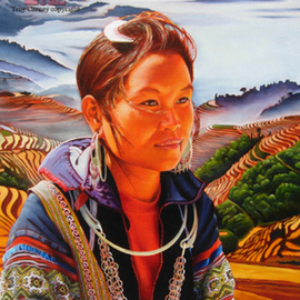 Troy Carney: 'Khu', 2007 Oil Painting, Ethnic. Artist Description:  Khu is my little like my sister, She is of the Black Hmong tribe in the far north of Vietnam.  16. 0 ...