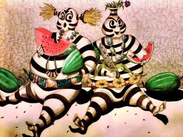 Troy Whitethorne  'Watermelon Jugglers ', created in 2010, Original Mixed Media.