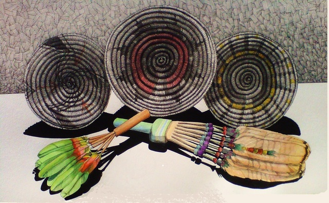 Troy Whitethorne  ' Three Indian Baskets Of Arizona', created in 2011, Original Mixed Media.