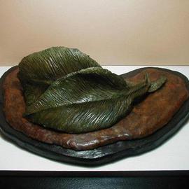Terry Mollo: 'Fallen Leaves', 2003 Mixed Media Sculpture, Botanical. Artist Description: Two leaves fall randomly together. They rest near each other, lean against each other. Stems are entwined. This piece is stoneware with a bronze and green patina, on a plaster base. ...